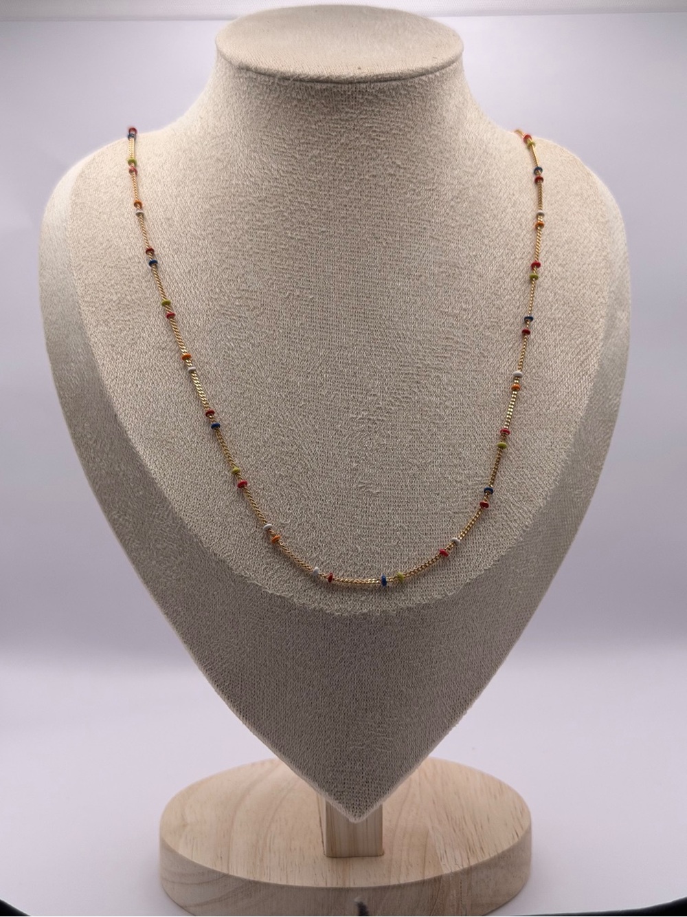 Gold Plated 18K Colorful Beaded Station Necklace | Modern Multicolor Chain 23.5"